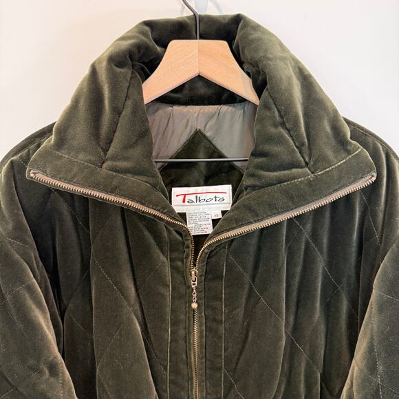 Y2K Talbots Velour Jacket XS Velvet Green Quilted Puffer Vintage - Picture 3 of 14